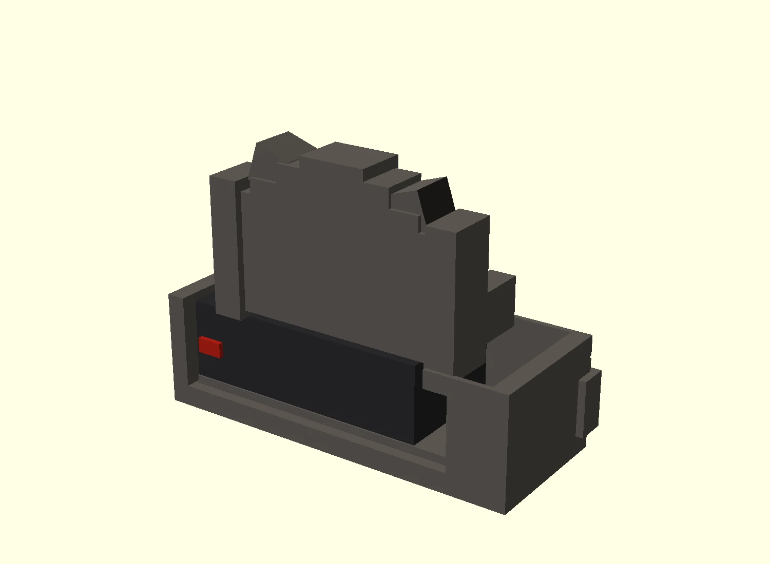 Early rear CAD view of the throne showing the battery-service opening.