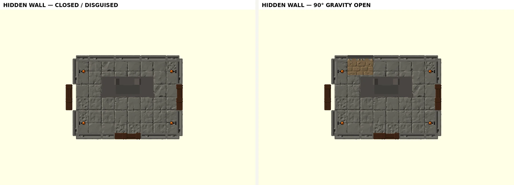 Development image illustrating a hidden dungeon wall mechanism